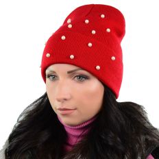 Купити Hats Шапка однотонна с бусами червона інтернет-магазин